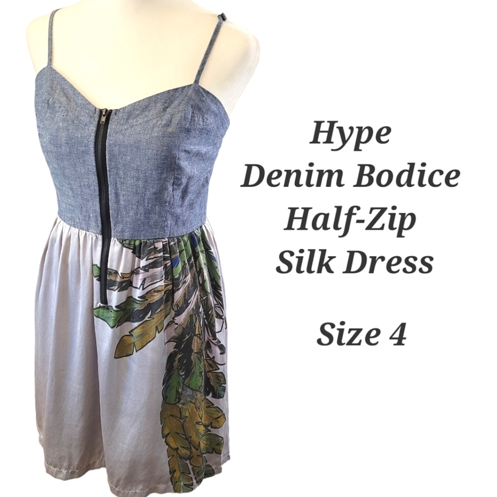 Hype Half-Zip Denim Silk Dress | Boho Dress | Denim Dress | Size 4